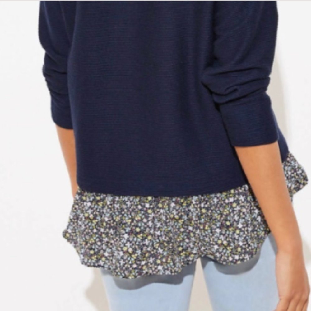 NWT LOFT Navy Floral Mixed Media Sweatshirt - Picture 5 of 6